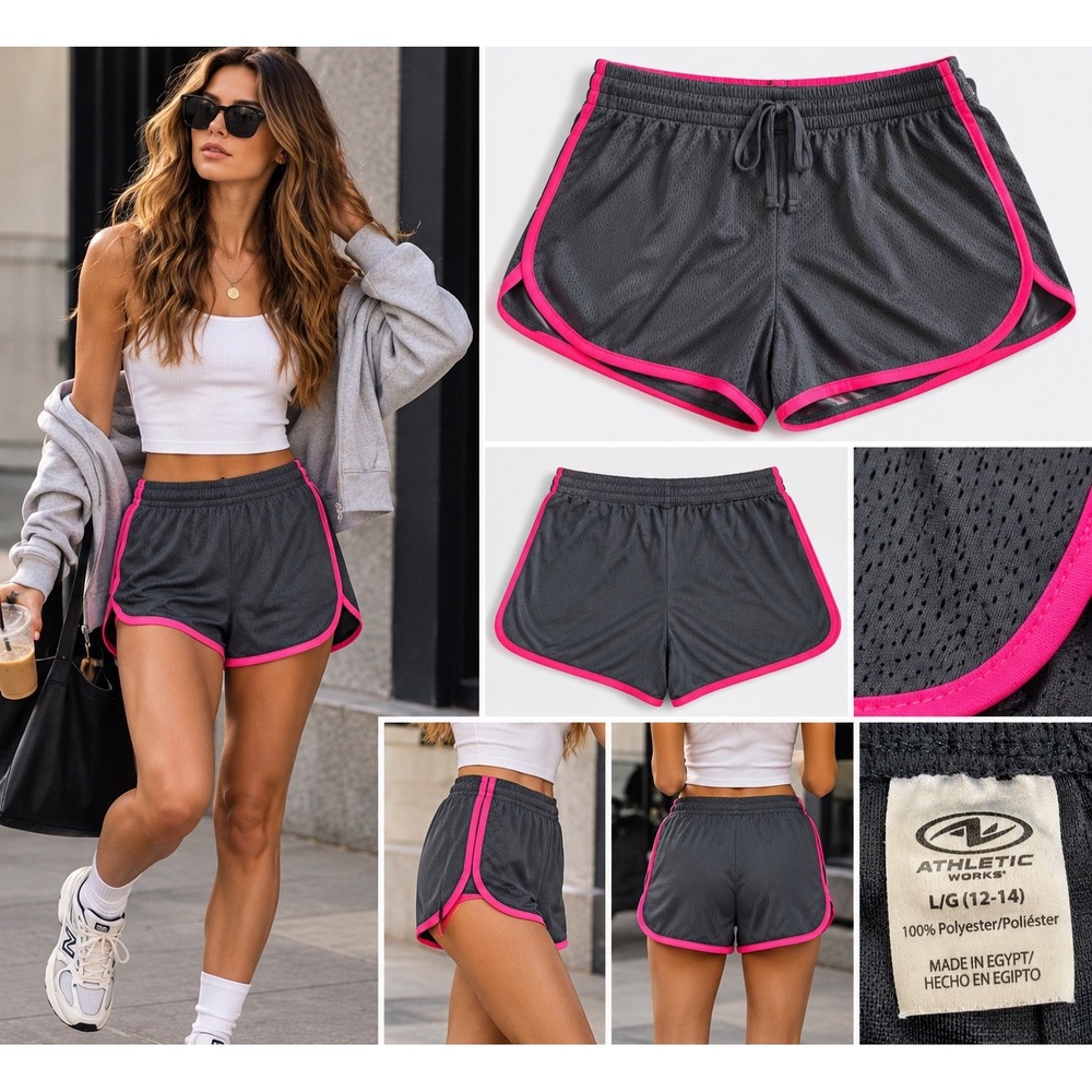 Athletic Works Women's L Y2K Black Pink Mesh Running Shorts Sporty Retro Gym